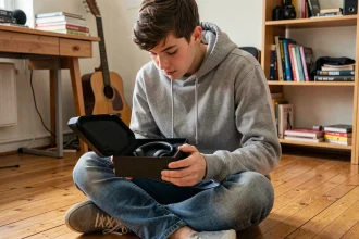 Adolescent de 17 ans réfléchissant à un cadeau utile versus un plaisir immédiat dans sa chambre