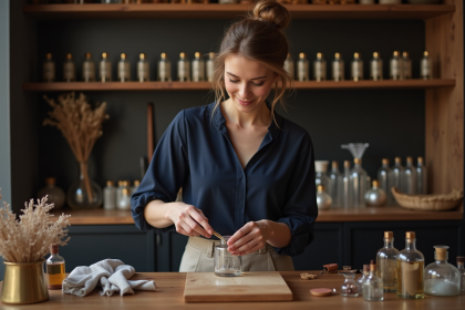 Jeune femme créant un parfum dans un atelier parisien