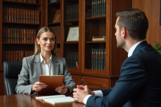 Avocate et notaire discutant dans un bureau élégant