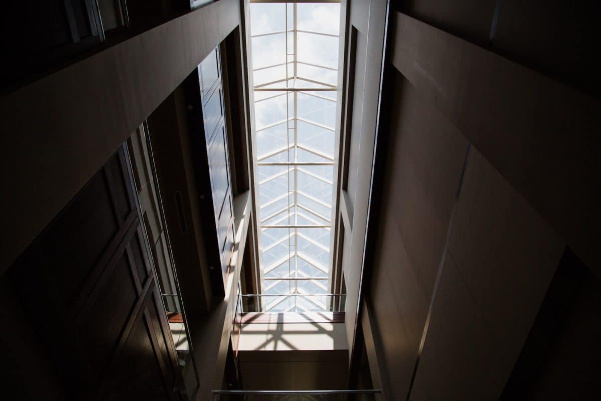 low angle photography of inside building
