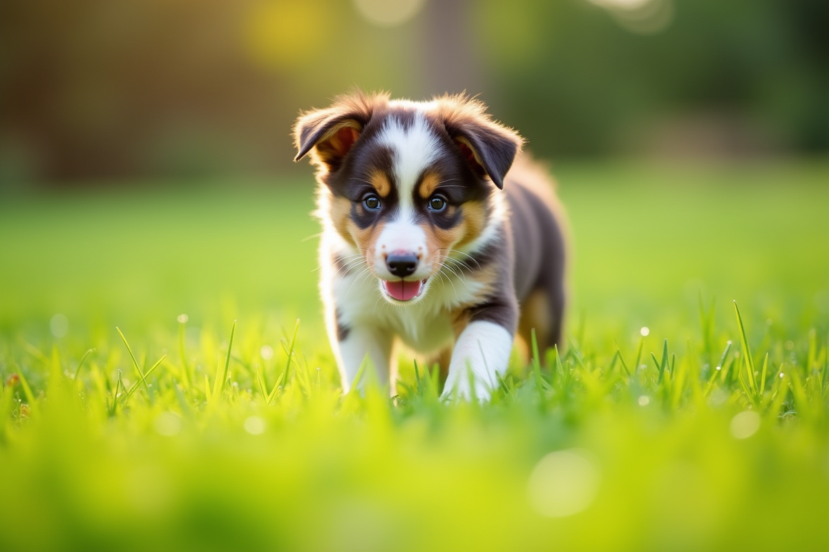 Chiot australien explorant un jardin vert en plein jour