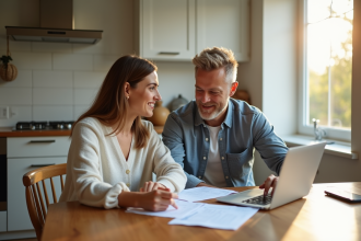 Couple professionnel discutant renouvellement hypotheque