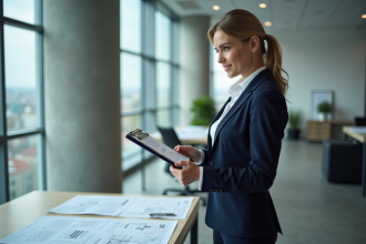 Femme d affaires en costume dans un bureau moderne