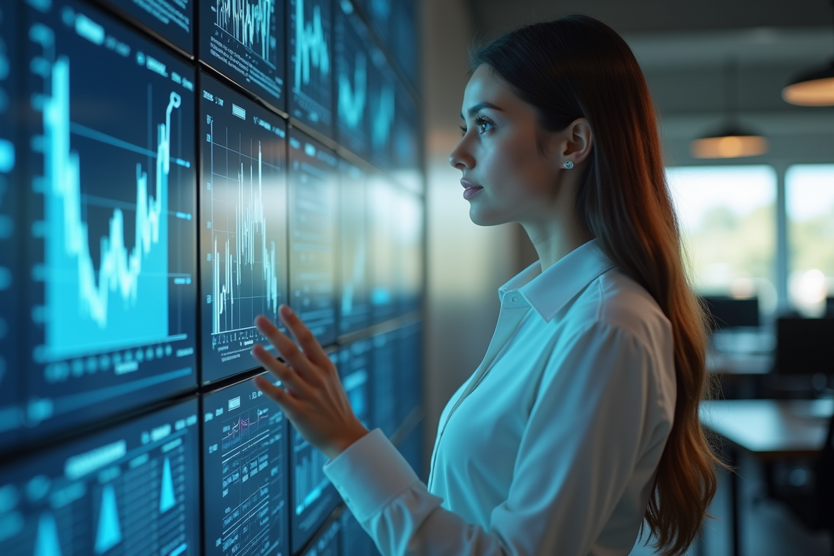 Jeune femme analysant des graphiques d