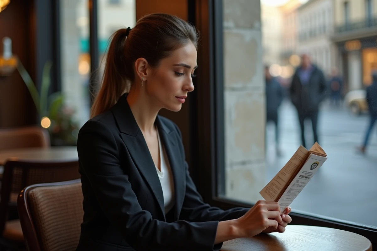 Femme assise examinant un pamphlet permis port d’armes