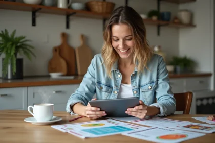 Femme planifiant un weekend avec tablette et papiers