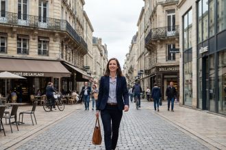 Femme d affaires dans une rue animée en ville
