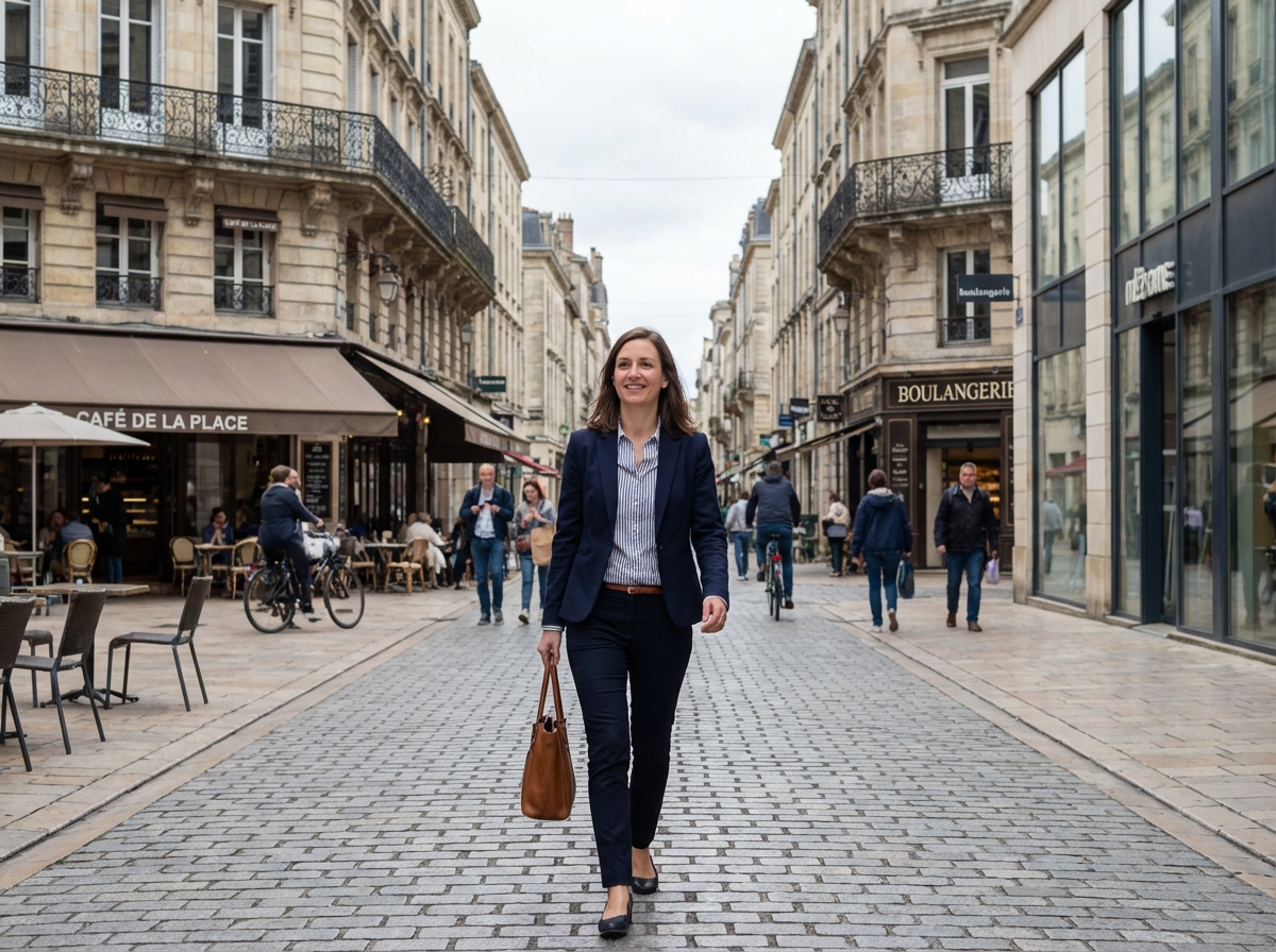 Femme d affaires dans une rue animée en ville