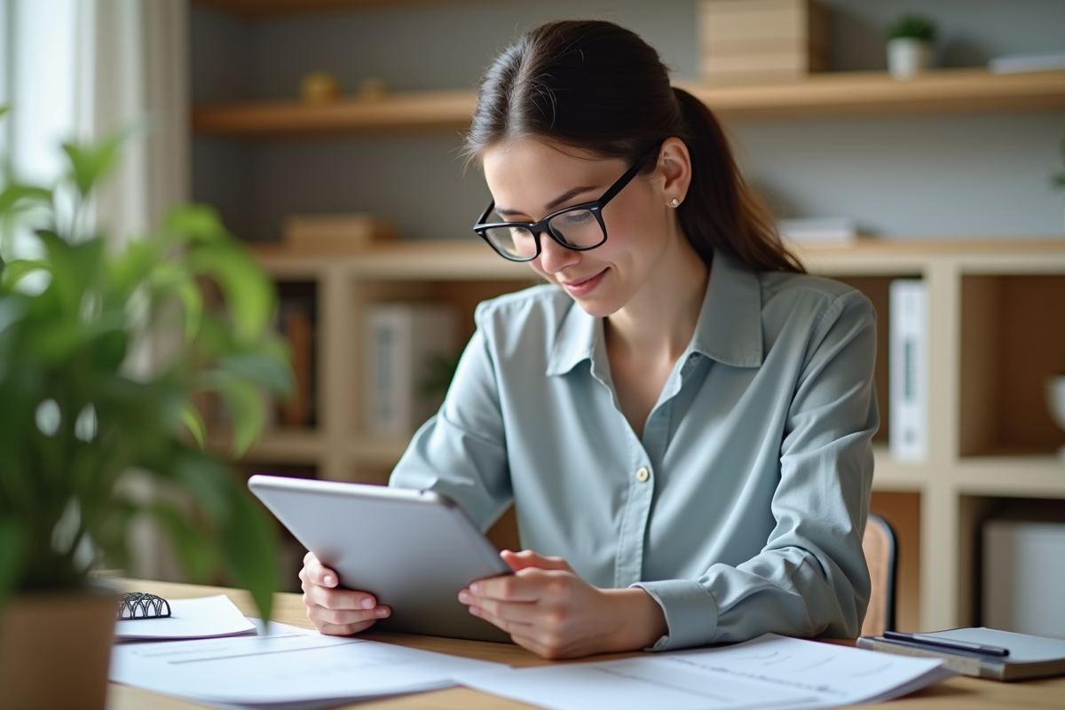 Jeune femme utilisant une tablette pour simuler un refinancement