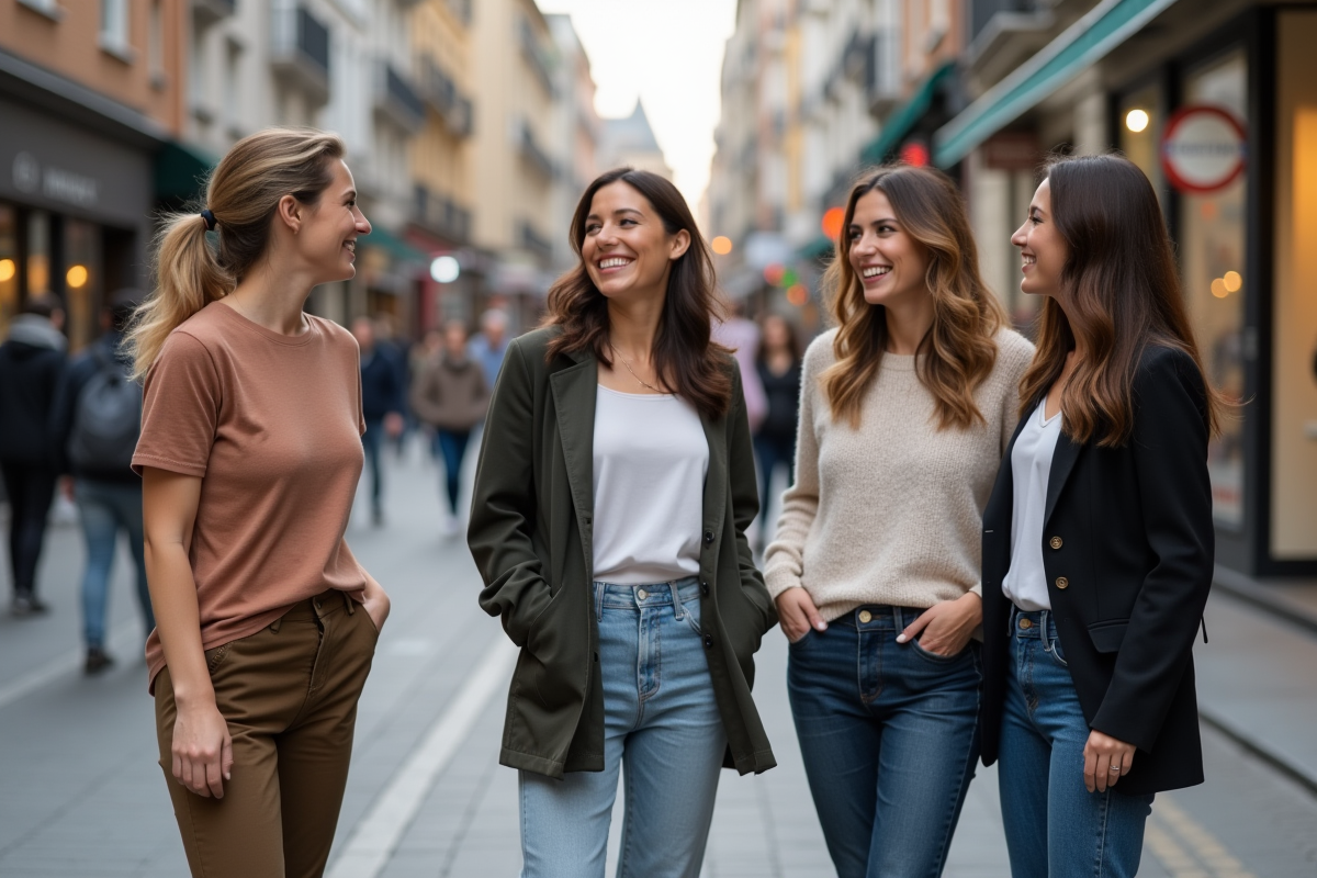 Groupe de femmes souriantes dans la rue urbaine