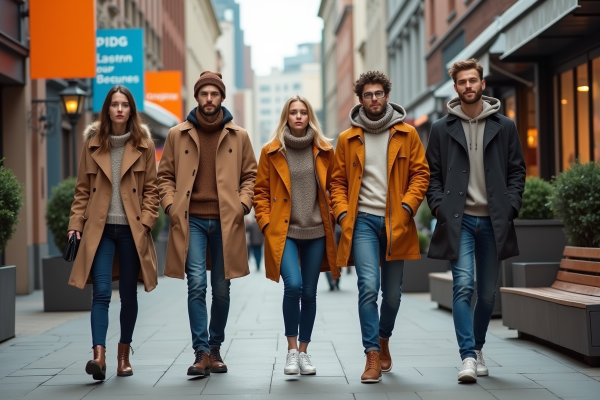 Groupe divers en rue urbaine avec mode tendance 2025