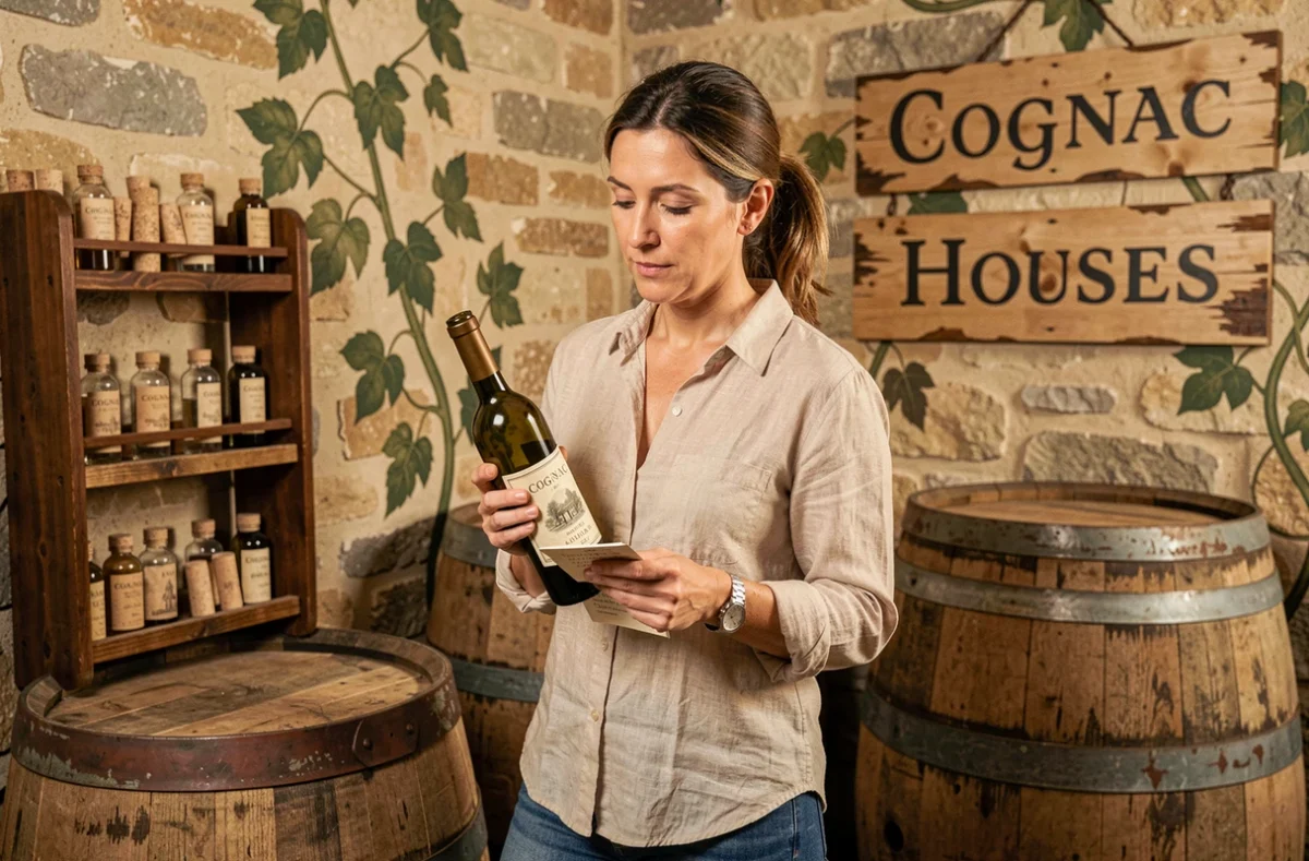 Joueuse tenant une bouteille de cognac antique dans la salle d'escape game Guillon-Painturaud