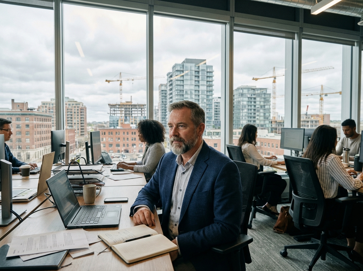 Homme d affaires dans un bureau moderne en province
