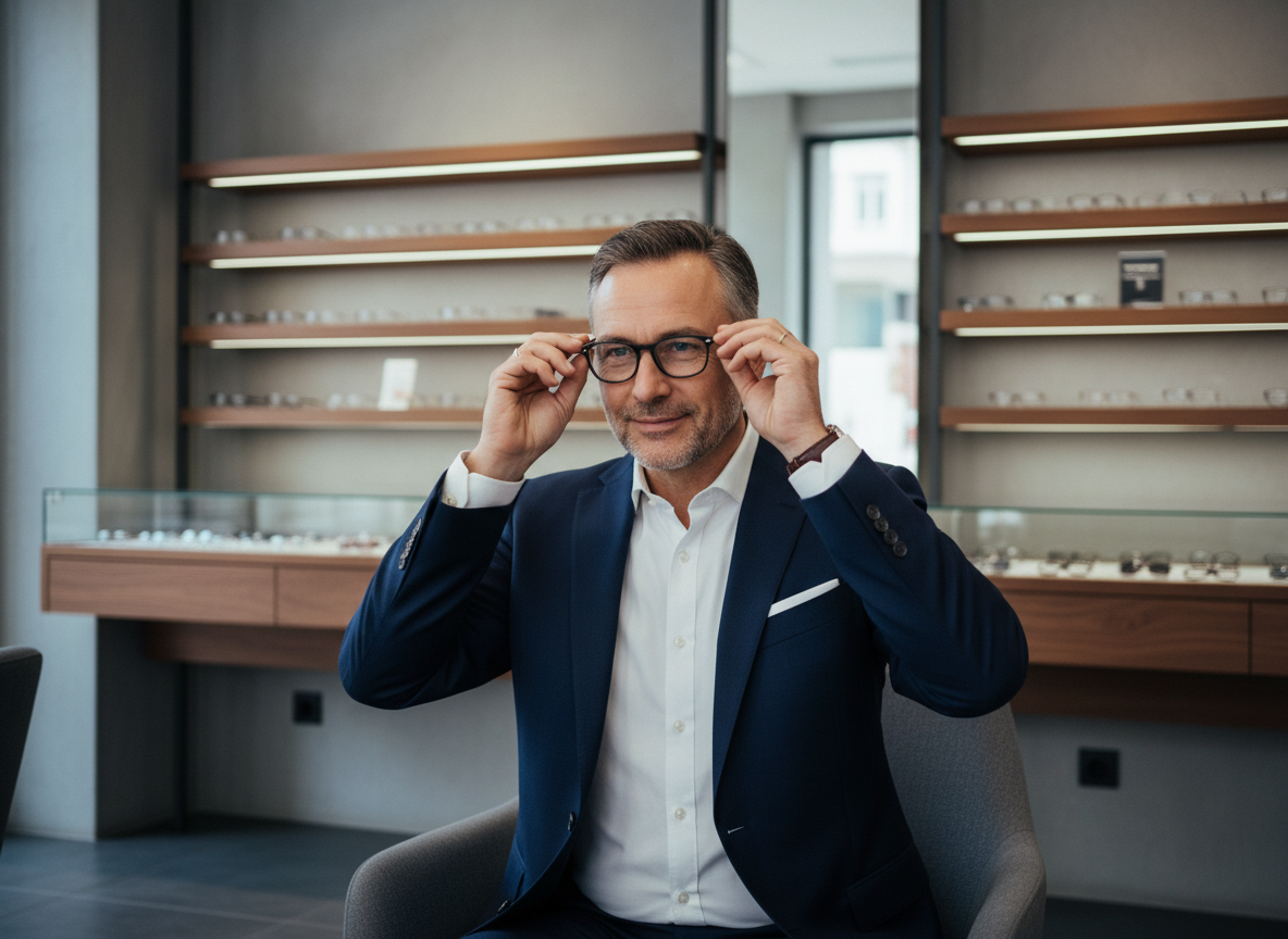 Homme élégant en costume ajusté dans une boutique haut de gamme