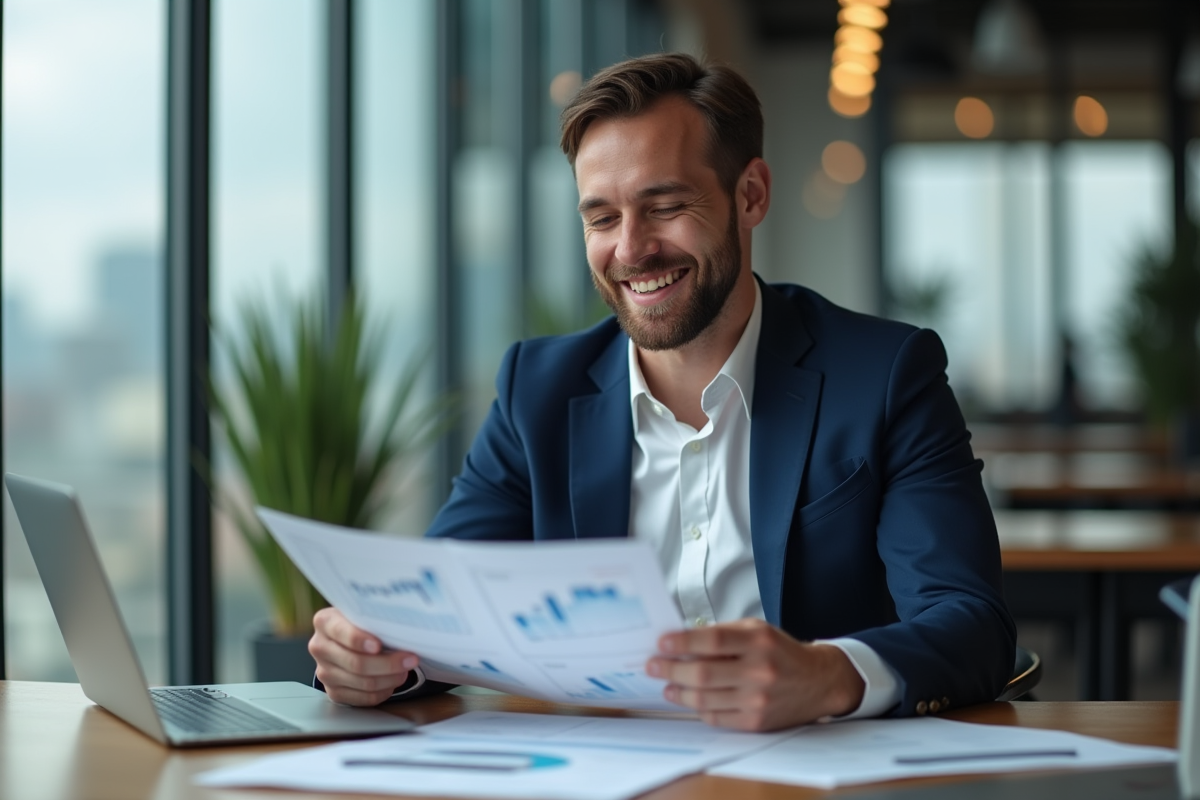 Homme en costume analysant un portefeuille d'investissement