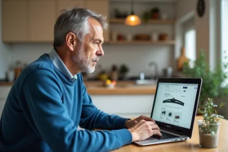 Homme d'âge moyen utilisant un ordinateur pour rechercher des essuie-glaces