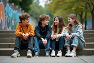 Groupe de jeunes en streetwear dans un parc urbain