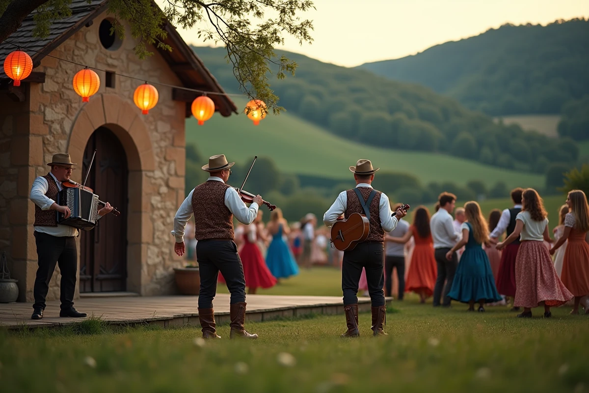 Concert de musique folklorique et danse traditionnelle lors d'une fête locale à Bésigny