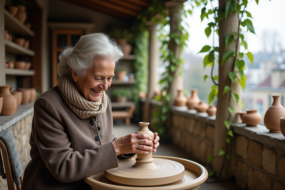 Femme âgée sculptant de l