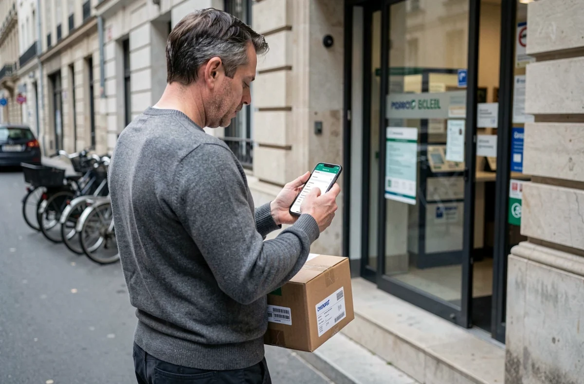 Homme consultant le suivi en temps réel de son envoi Chronopost sur smartphone