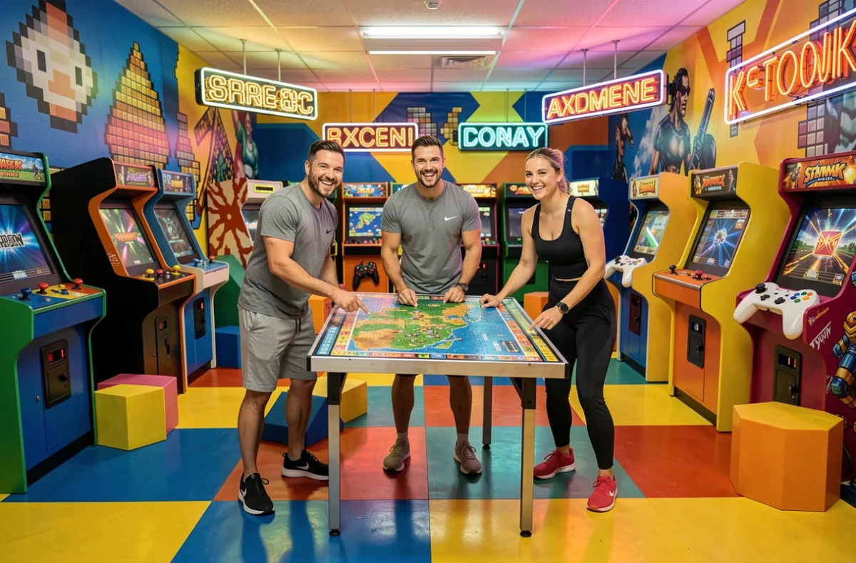 Groupe de joueurs dans l'univers ludique et coloré de Super Alpha World en Charente